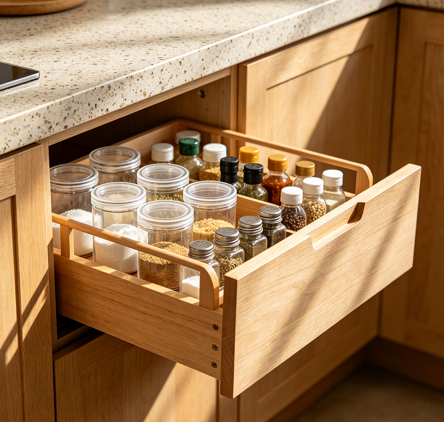 Pull Out Drawer Kitchen Spice Rack Organizer